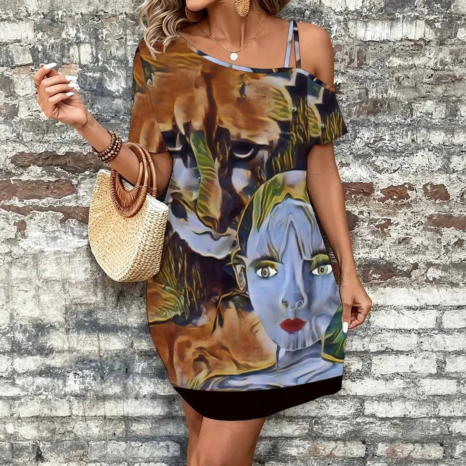 Promise of Return Women's Slanted Shoulder Single Strap Short-Sleeved Dress