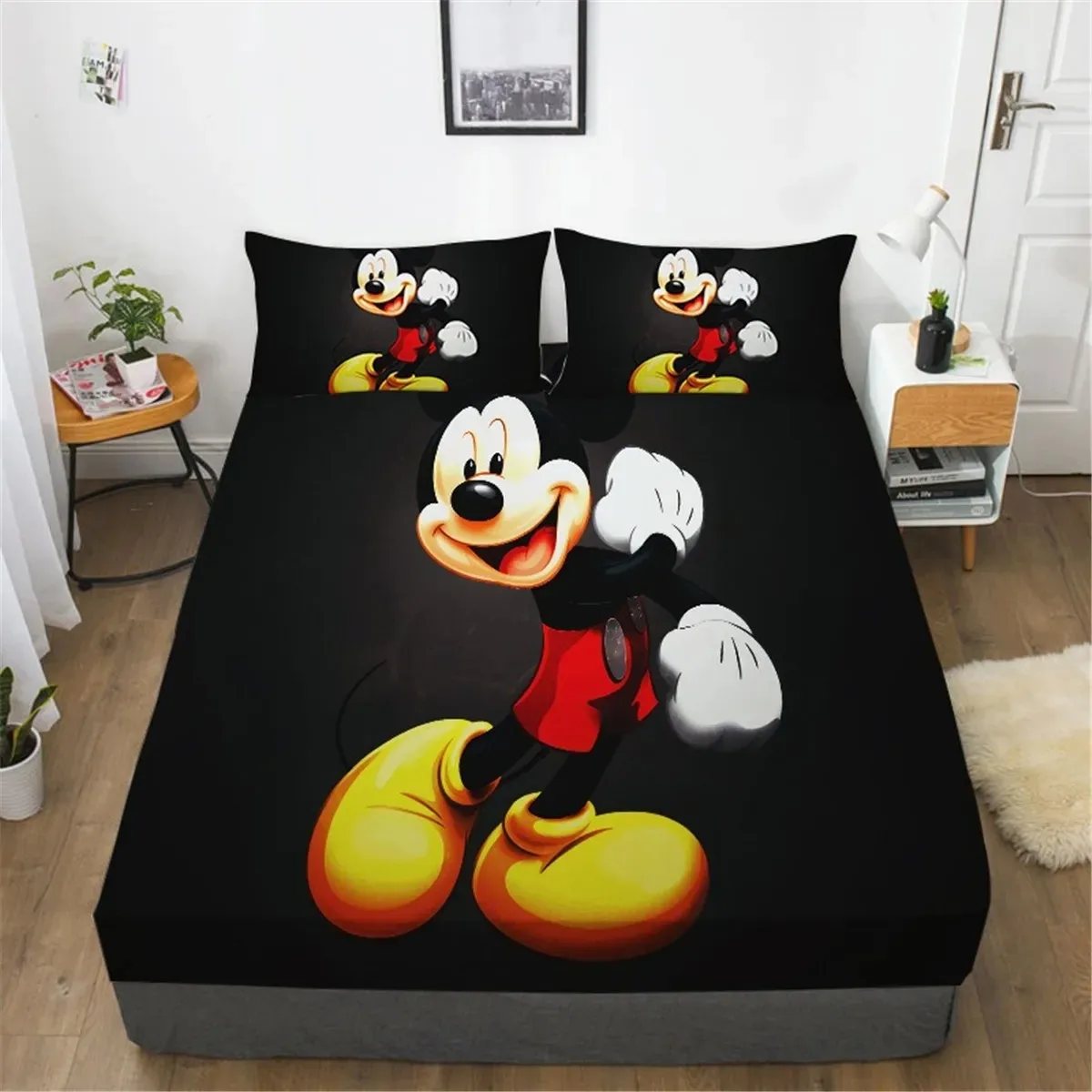 1Mickey Fitted Sheet With Pillowcase,Minnie Pink Bed Cover Protector,Boys Girls  Nonslip Mattress Cover Soft Comfortable Bedding