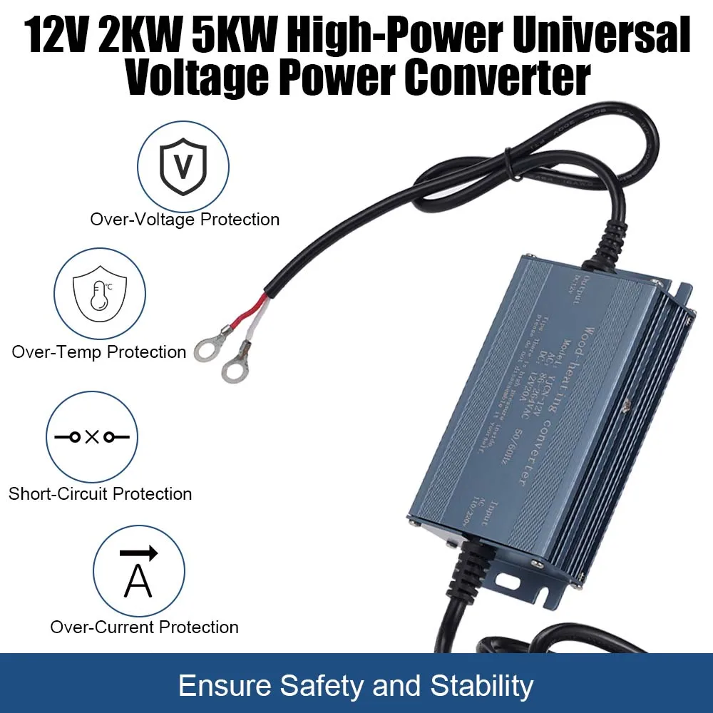 Uniwersalny konwerter mocy o wysokiej mocy zgodny ze standardami europejskimi, z kablem zasilającym, odpowiedni do akcesoriów do nagrzewnic samochodowych 12V 2KW 5KW