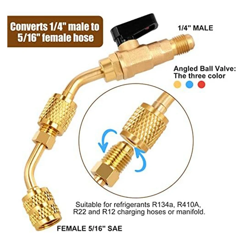 1Set Air Conditioning Angle Ball Valve Replacement Parts Accessories Fit For R410A R134AR12 R22 AC HVAC For Mini Split System