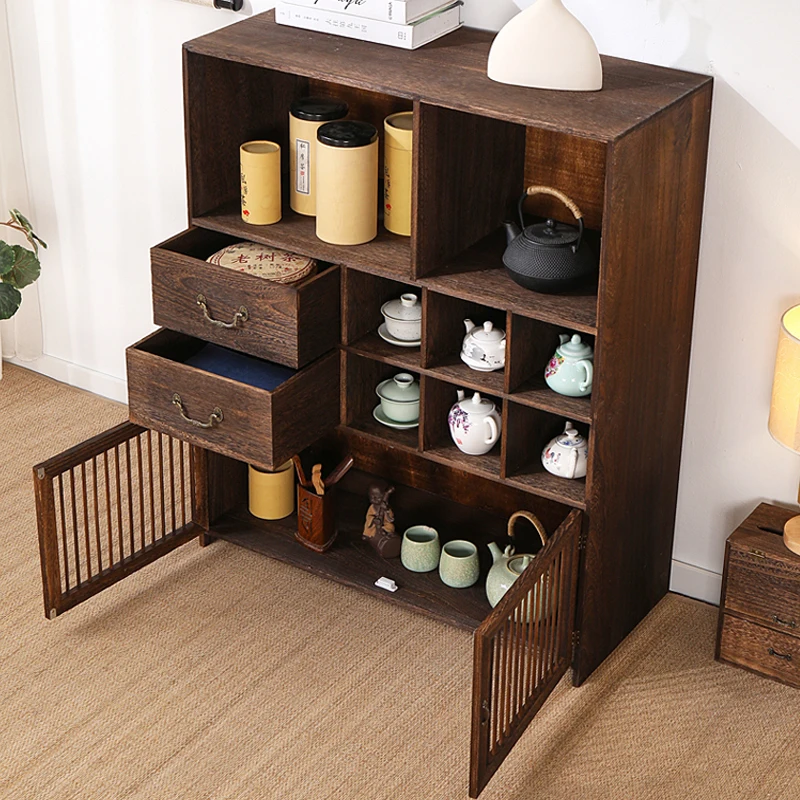 Many Spaces Antique Solid Wood Tea Set Teacup Storage Cabinet