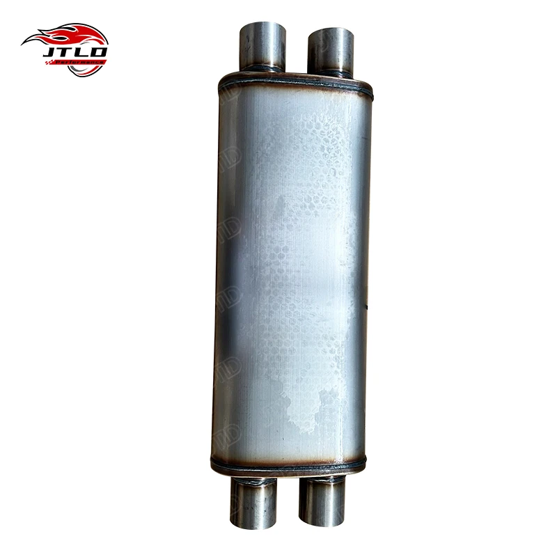 JT11568 Universal 409SS Exhaust Muffler, 3in Center Inlet & Dual 2.5in Center Outlets, Straight-Through Performance Design