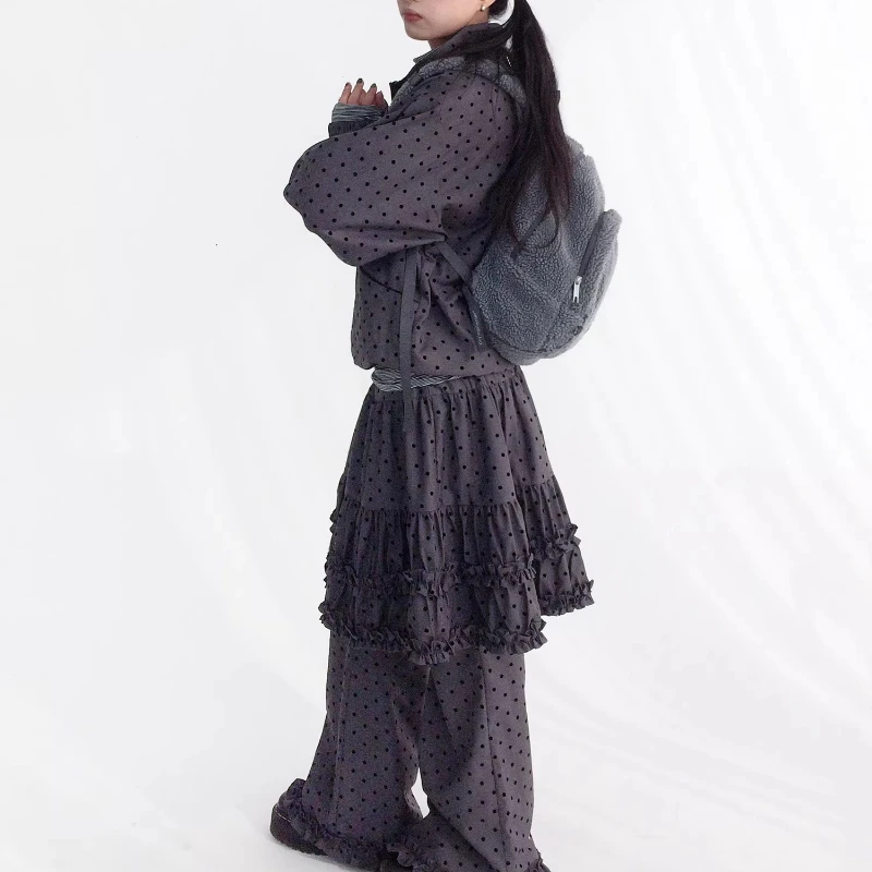 2025 Herbst Winter Neuer Schwarzer Gepunkteter Rüschenrock für Damen Originelles Design Süßer Cooler Y2k Vielseitiger A-Linien-Spitzenrock für Damen