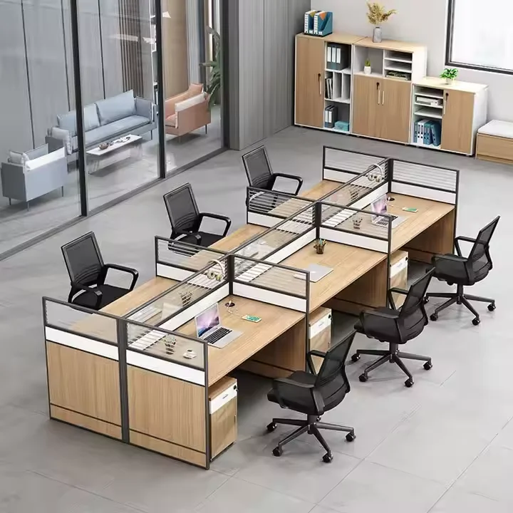 

6 Seats Face to Face Office Workstation Desk 6 Person Workstation Coworking Desk Aluminum Frame Modular Furniture