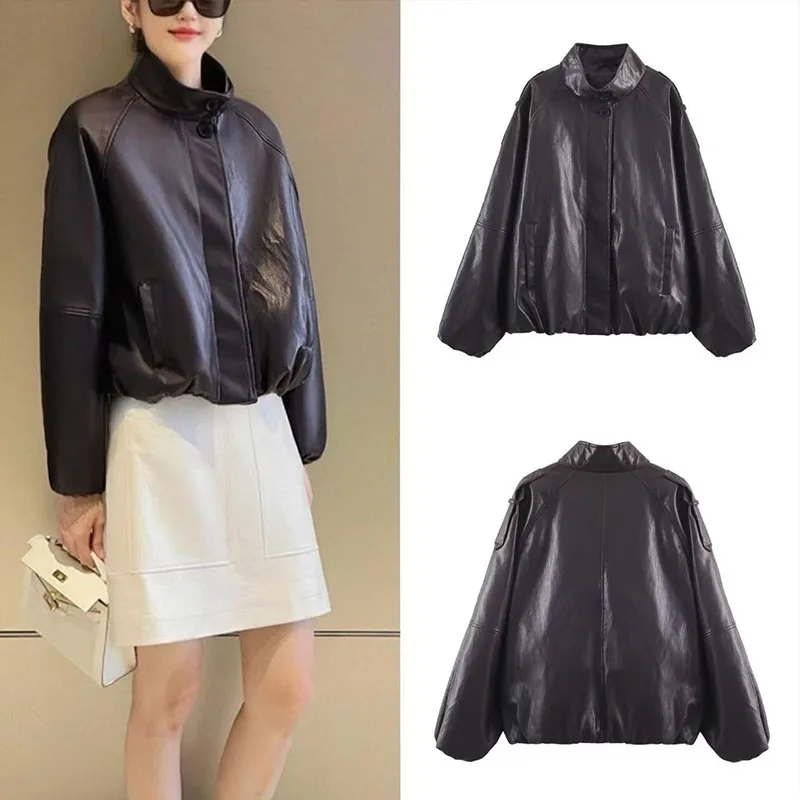 

Новая женская модная кожаная куртка-пилот в европейском и американском стиле, универсальная и модная