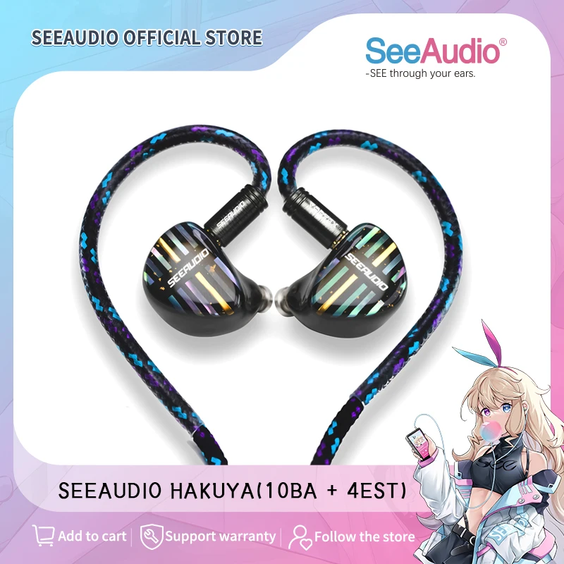 SeeAudio HAKUYA 10BA + 4EST Hybrid Driver Hifi In-Ear Headphones Music IEM Wired Earphones 2pin/4.4mm Detachable Cable