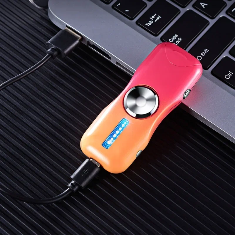 New Creative Gradient Color Fingertip Gyro Windproof Double Arc 18 Flash Patterns Press Ignition USB Lighter Smoking Accessories