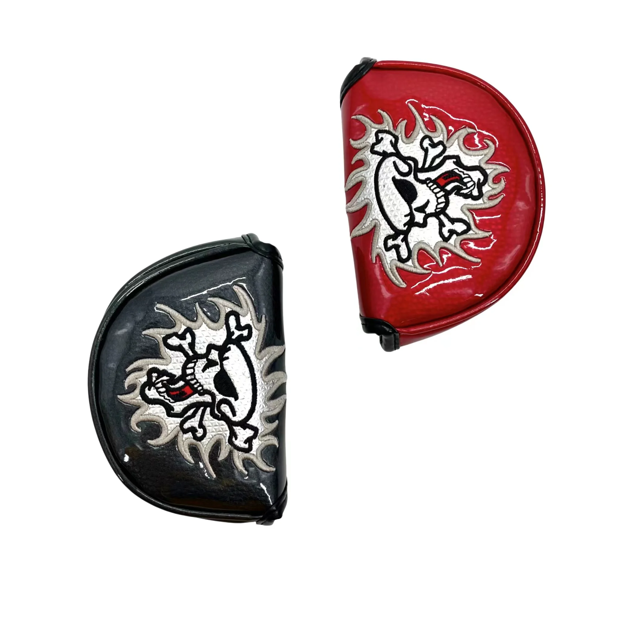 skull Pattern Golf Putter Cover PU Leather Golf Mid Mallet Putter Club Head Cover with Magnetic Closure