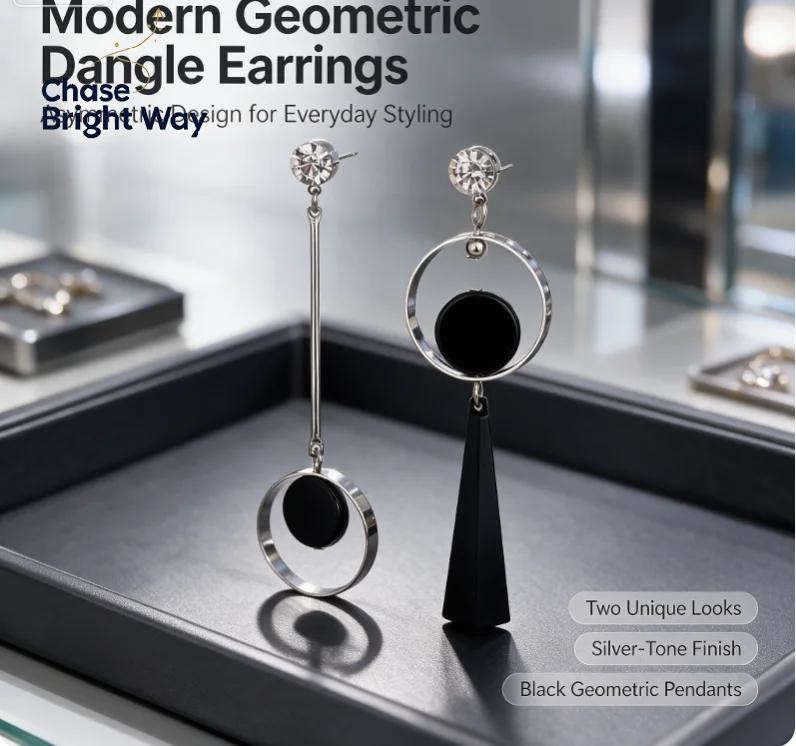 Rock Style Asymmetric Women Earrings Black Hollow Crystal Geometric Dangle Design Chic Jewelry for Night Out Party