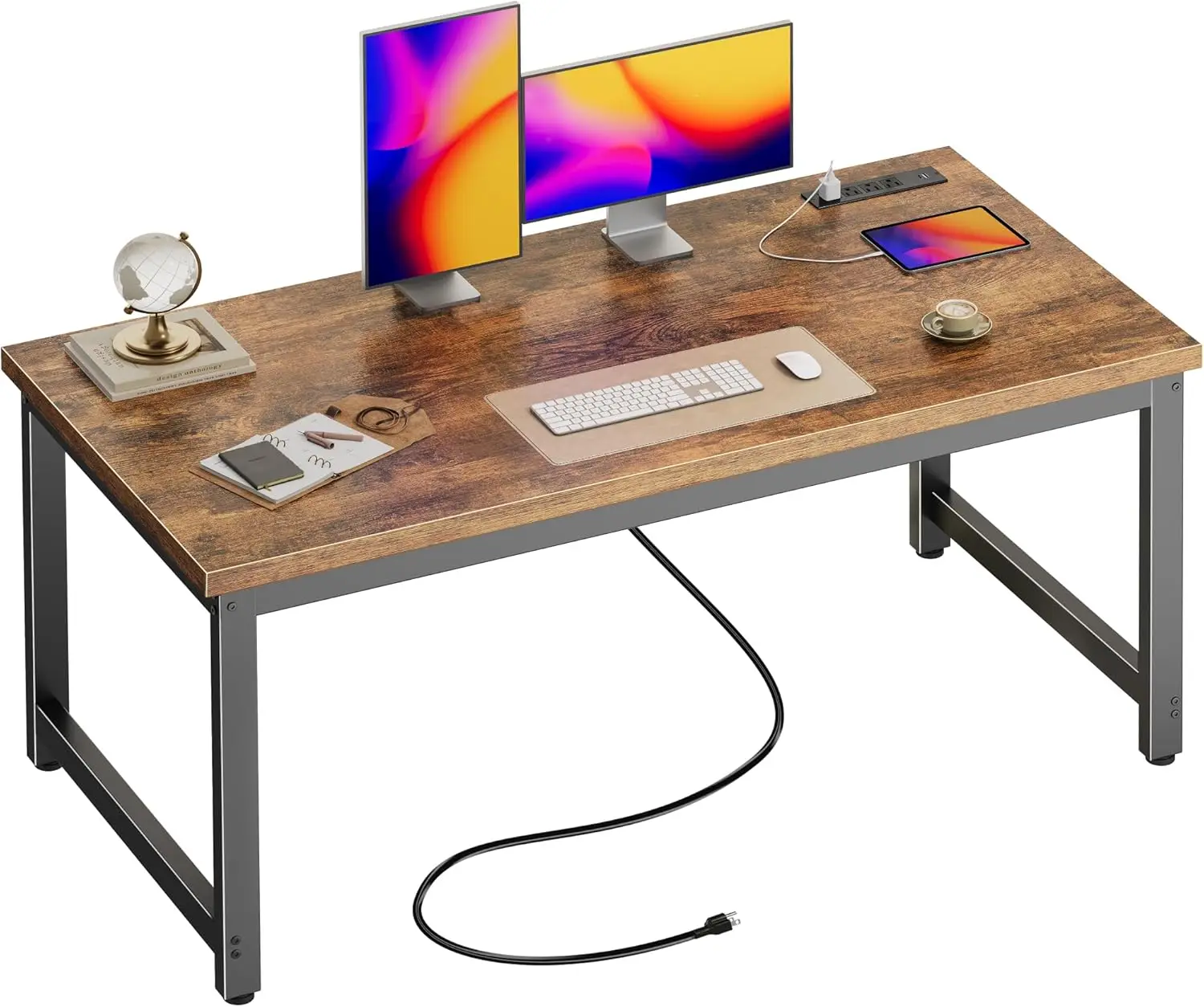 

55 x 24 inch Desk with Power Outlets & USB-C, Deeper & Thicker Desktop, Robust Metal Tubes, Computer