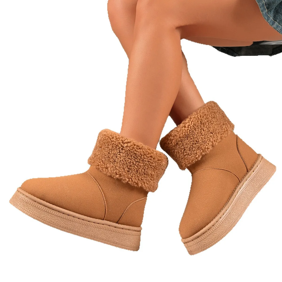 

2025 новые стильные женские нескользящие зимние ботинки на толстой подошве, новые модные универсальные плюшевые утолщенные теплые хлопковые туфли