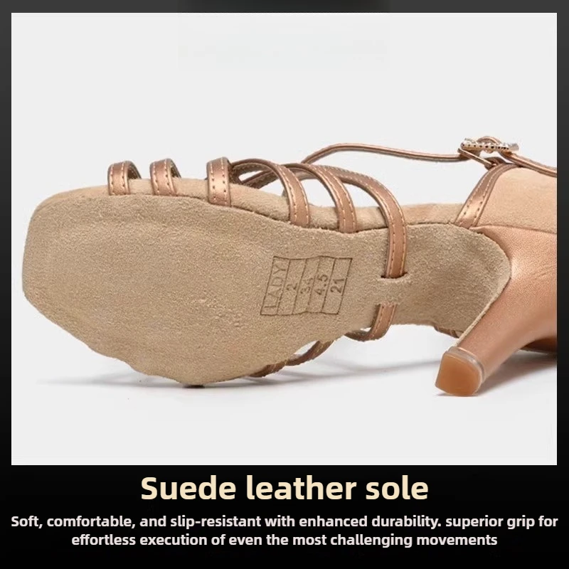 ヴェニースタイル ラテンダンスシューズ 女性用、プロフェッショナル練習用 フレキシブルソール ミディアムヒール、社交ダンス練習用シューズ