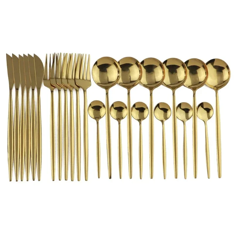 Stoviglie in acciaio inossidabile 304 24 pezzi/set posate specchio da cucina stoviglie in oro coltello forchetta cucchiaio kit da tavola