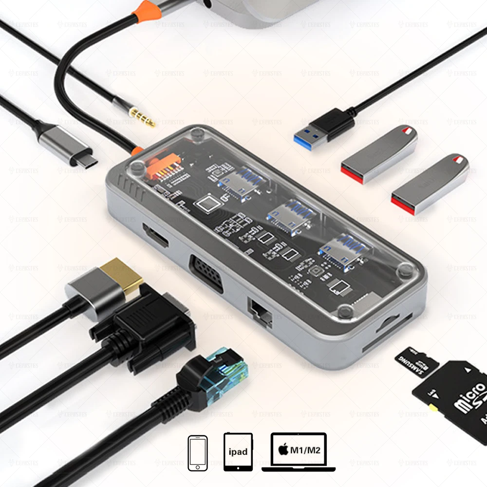 CERASTES USB C HUB Dock Station HUB USB 3.0 Type C To HDMI-compatible USB Splitter Adapter for Macbook Pro Air M1 M2 Laptop PC