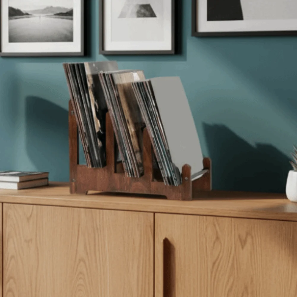 

Portable Wooden Vinyl Record Holder Large Capacity Brown Album Display Holder Space Saving Book Storage Rack Books
