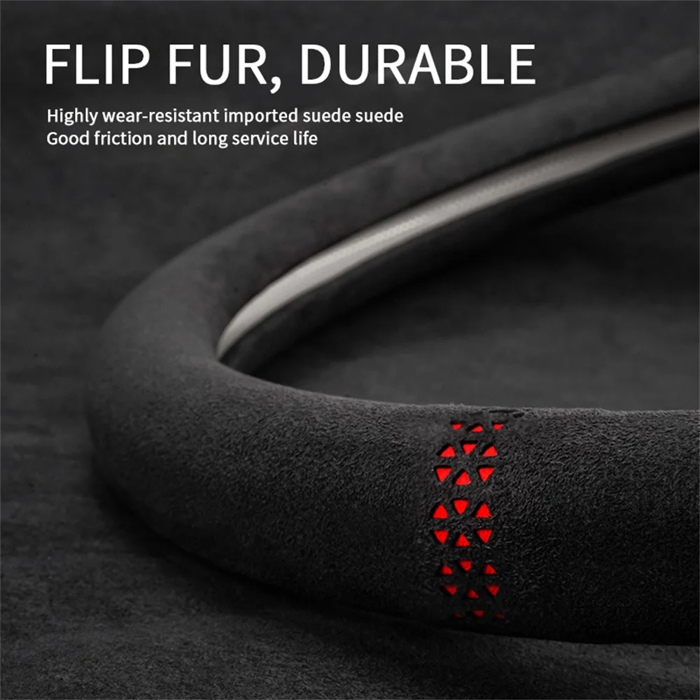 Car Suede Leather Steering Wheel Cover Net size 37.6cm Anti-Slip General-purpose Calibration mark Auto Accessories For Tesla