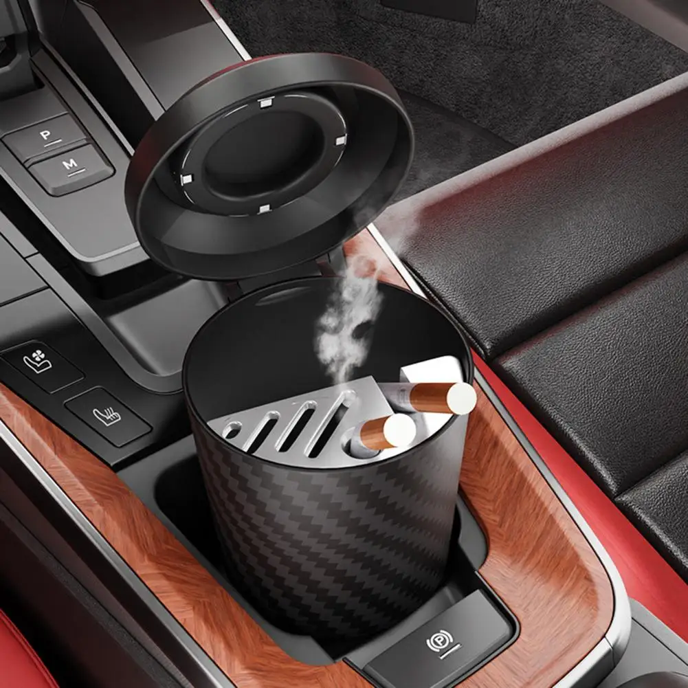 

Strong Car Ashtray Portable Carbon Fiber Car Ashtray with Lid Heavy Duty Smokeless Multi-functional Holder for Suv Truck Office