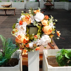 Artificial Peony Wreath Hanging Door Decoration Wedding Lintel Flower Wedding Christmas Wreath Living Room Holiday Decoration