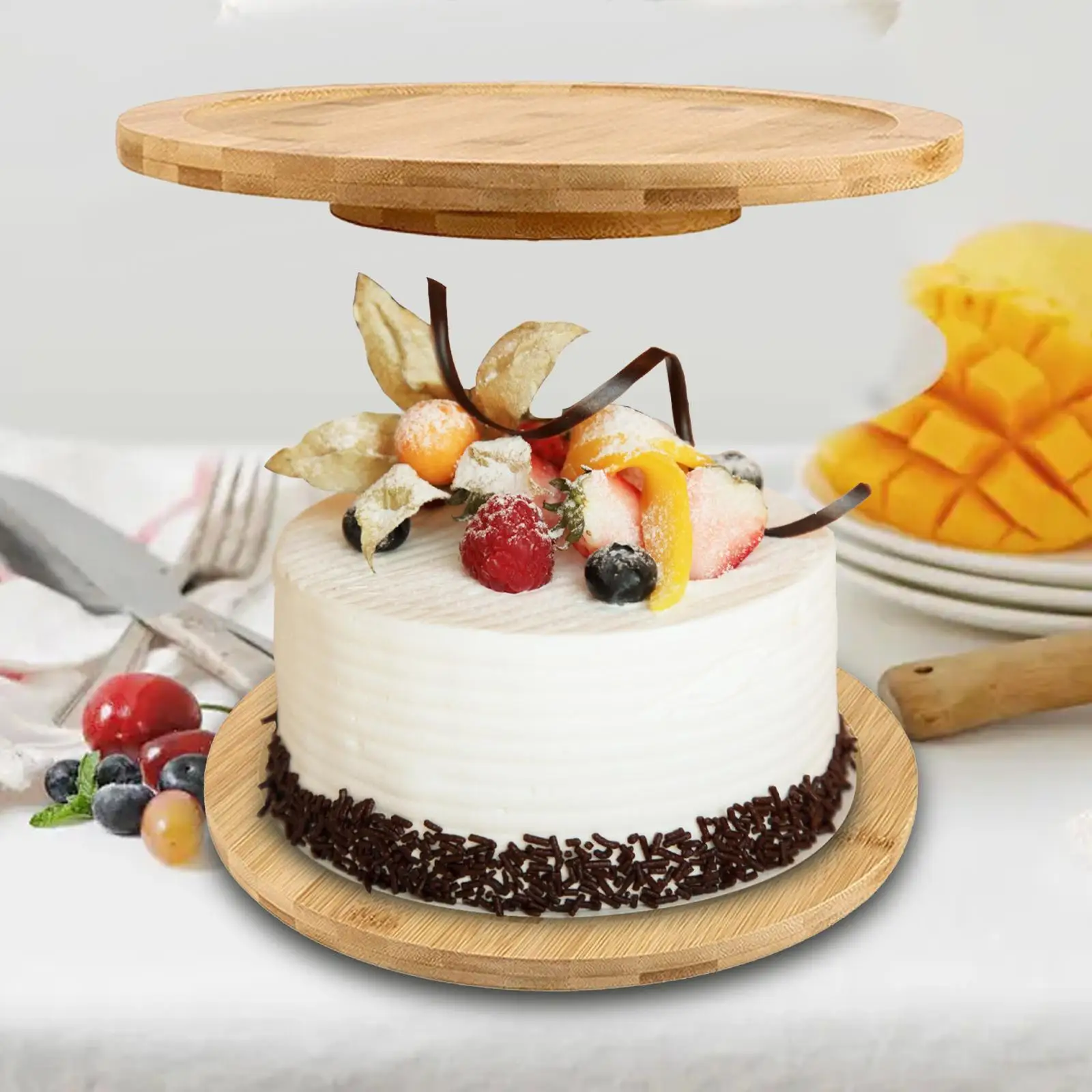 Cake Stand Turntable Serving Plate Wood Cake Stand Rotating Dessert Table Display for Pantry Home Kitchen Dining Table Cabinet