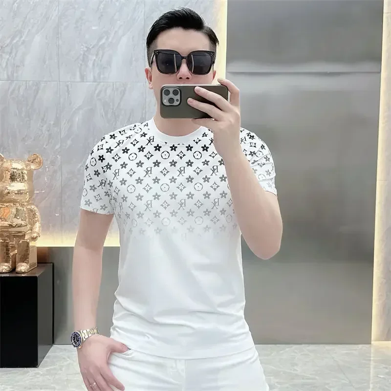 

New Summer Men's 2025 Personalized Trendy Printed Breathable Quick Drying Round Neck Casual Light Luxury T-shirt