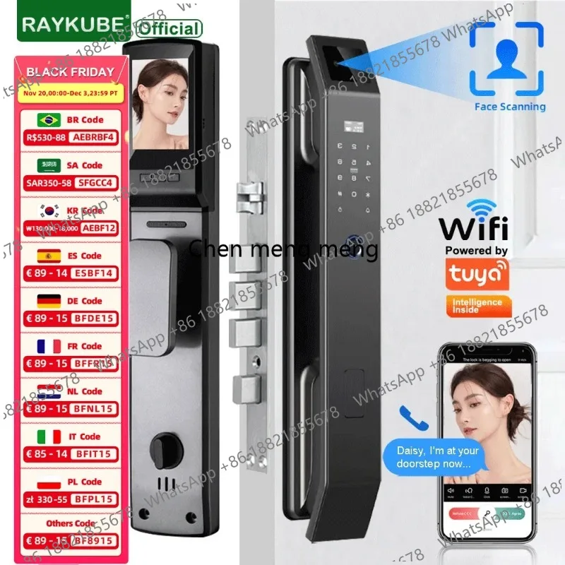 

DF14 Tuya WiFi 3D Face Recognition Digital Fingerprint Lock With Two-way Audio WiFi Camera Video Call APP Remote Unlock
