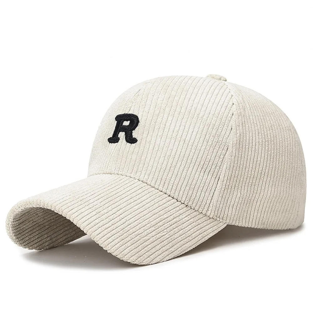 

Fashion Embroidered 'R' Letter Corduroy Baseball Cap Breathable Solid Color Sunscreen Hat Adjustable Sun Hat Outdoor Sports