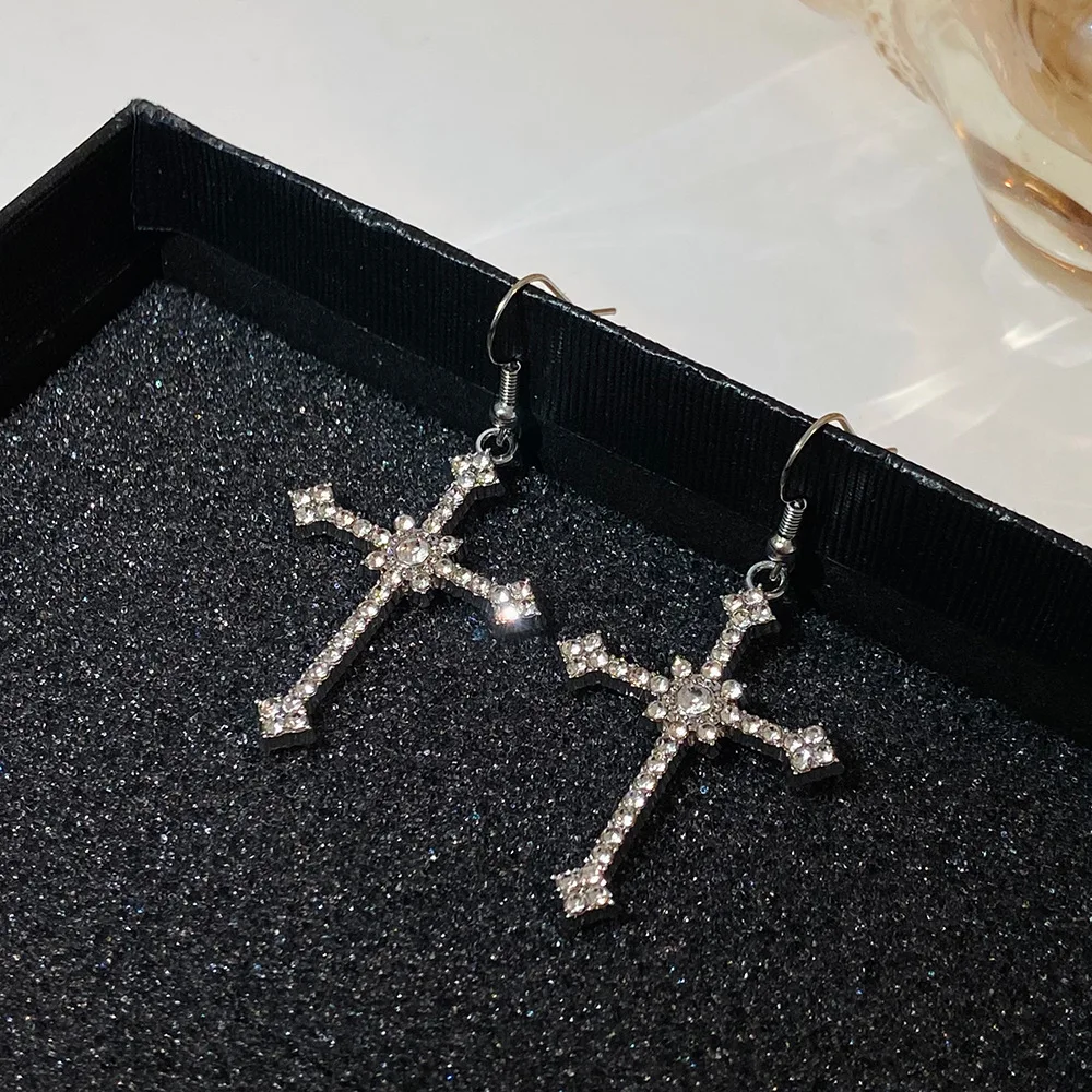 2023 New Fashion Cross Earrings Punk Zircon Inlaid Pendant Earrings Birthday Party Jewelry Accessories