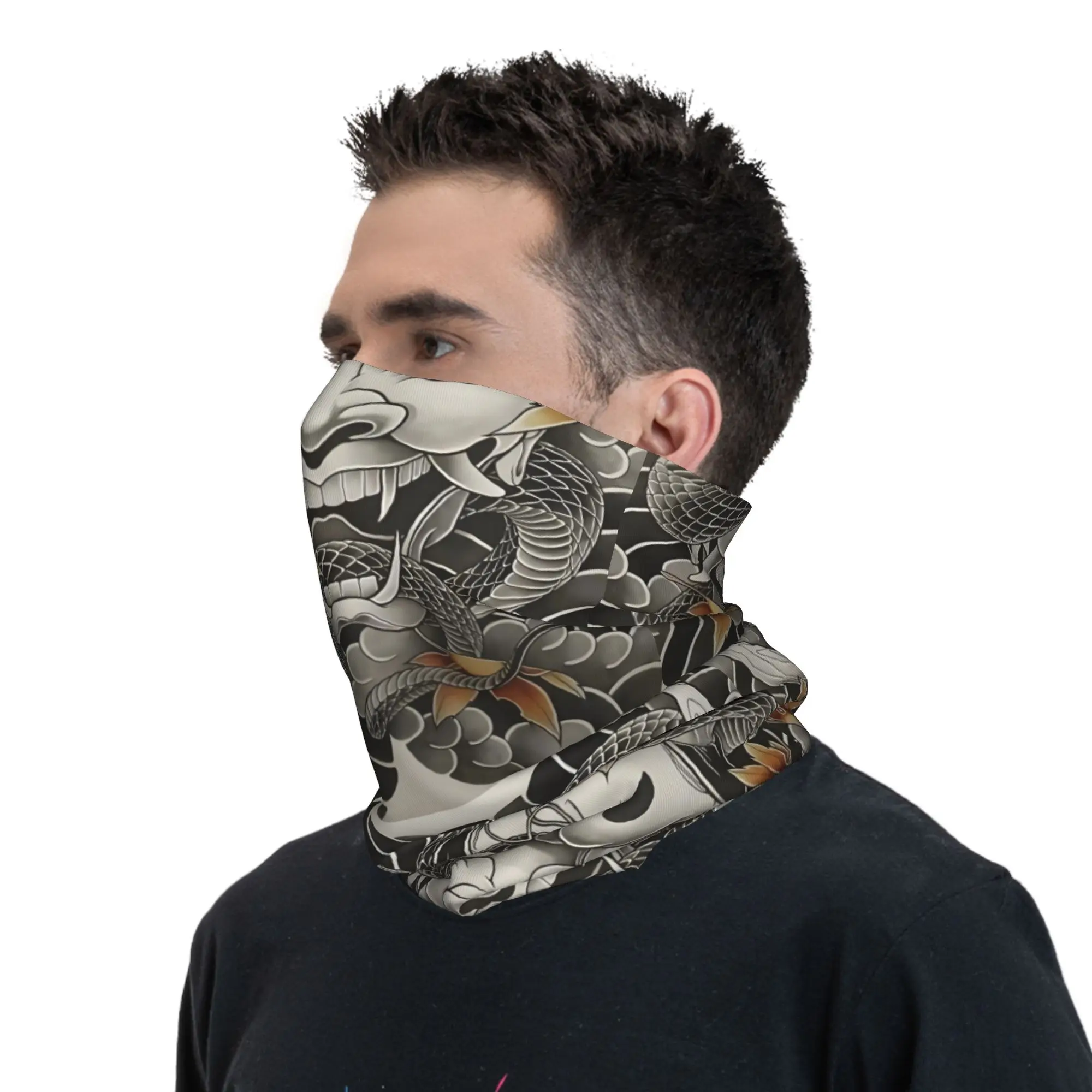 Custom Samurai Oni Demon Bandana Neck Warmer Men Women Winter Ski Tube Scarf Gaiter Scary Ghost Face Cover view 6