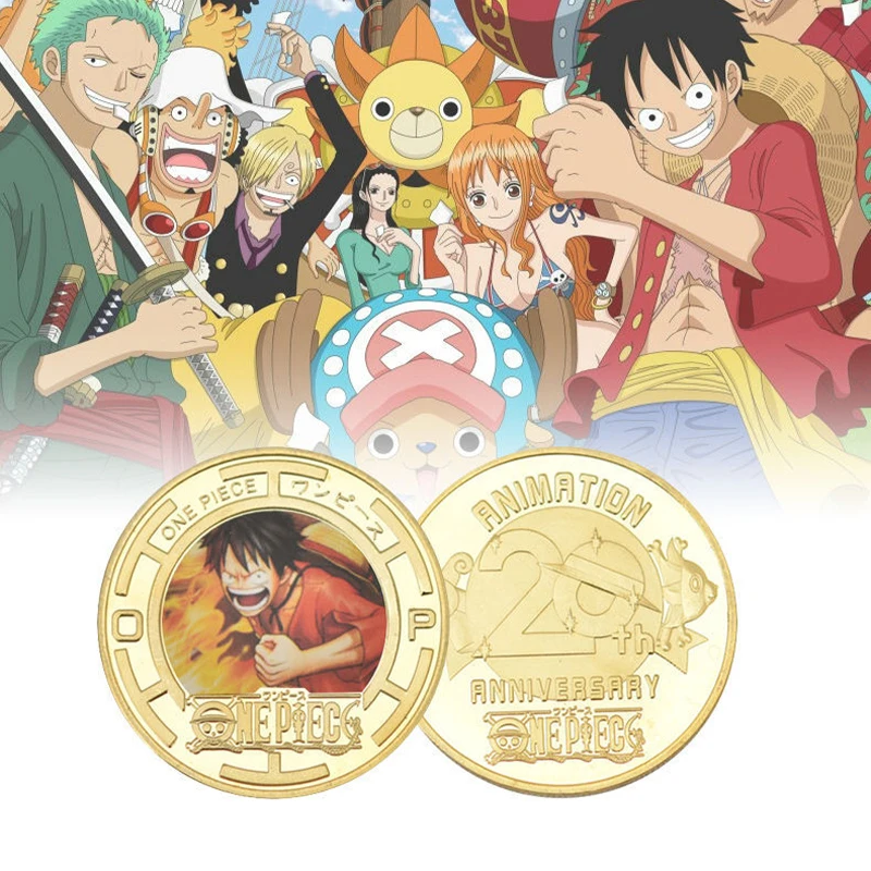 Bandai One Piece Anime Commemorative Gold Coins Luffy Nami Chopper Zoro Metal Collection Decorations Gift Boxes Toys 4CM