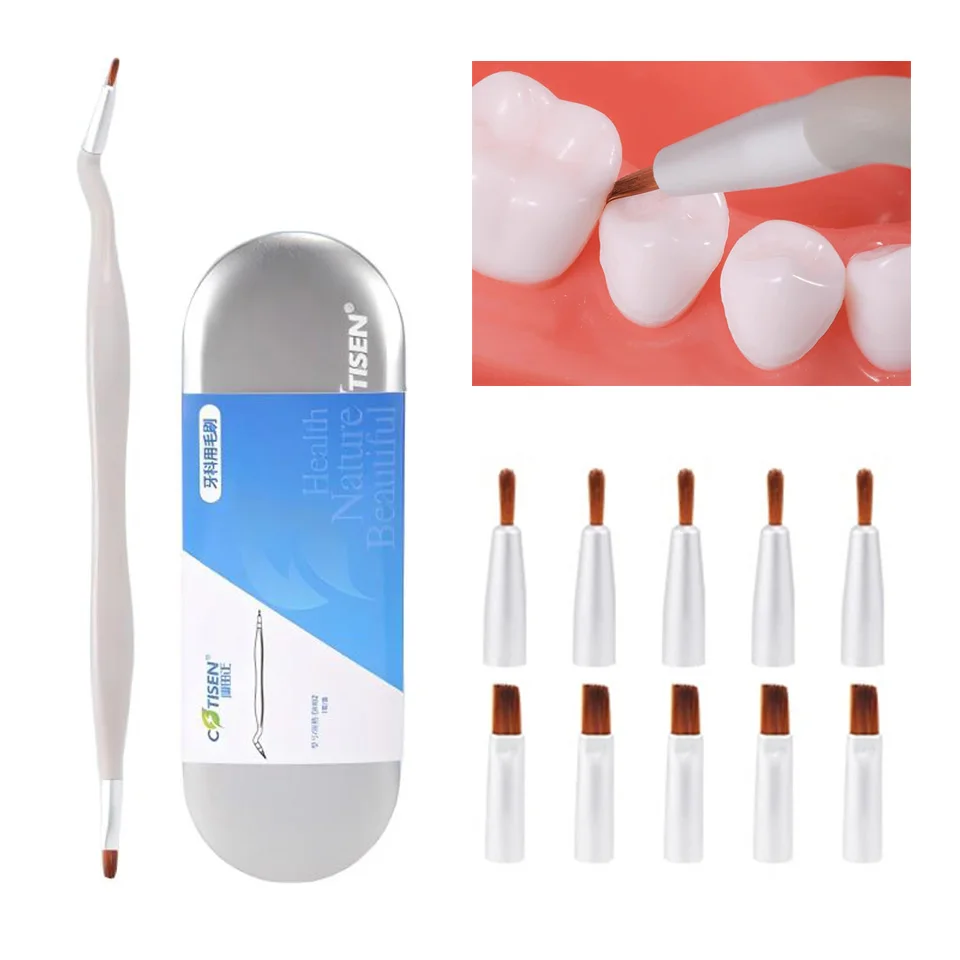 COTISEN Dental Composite Modeling Brush Kit Curved Tip Resin Sculpting Brush Pen Resin Aesthetic Restoration Tool Dentistry