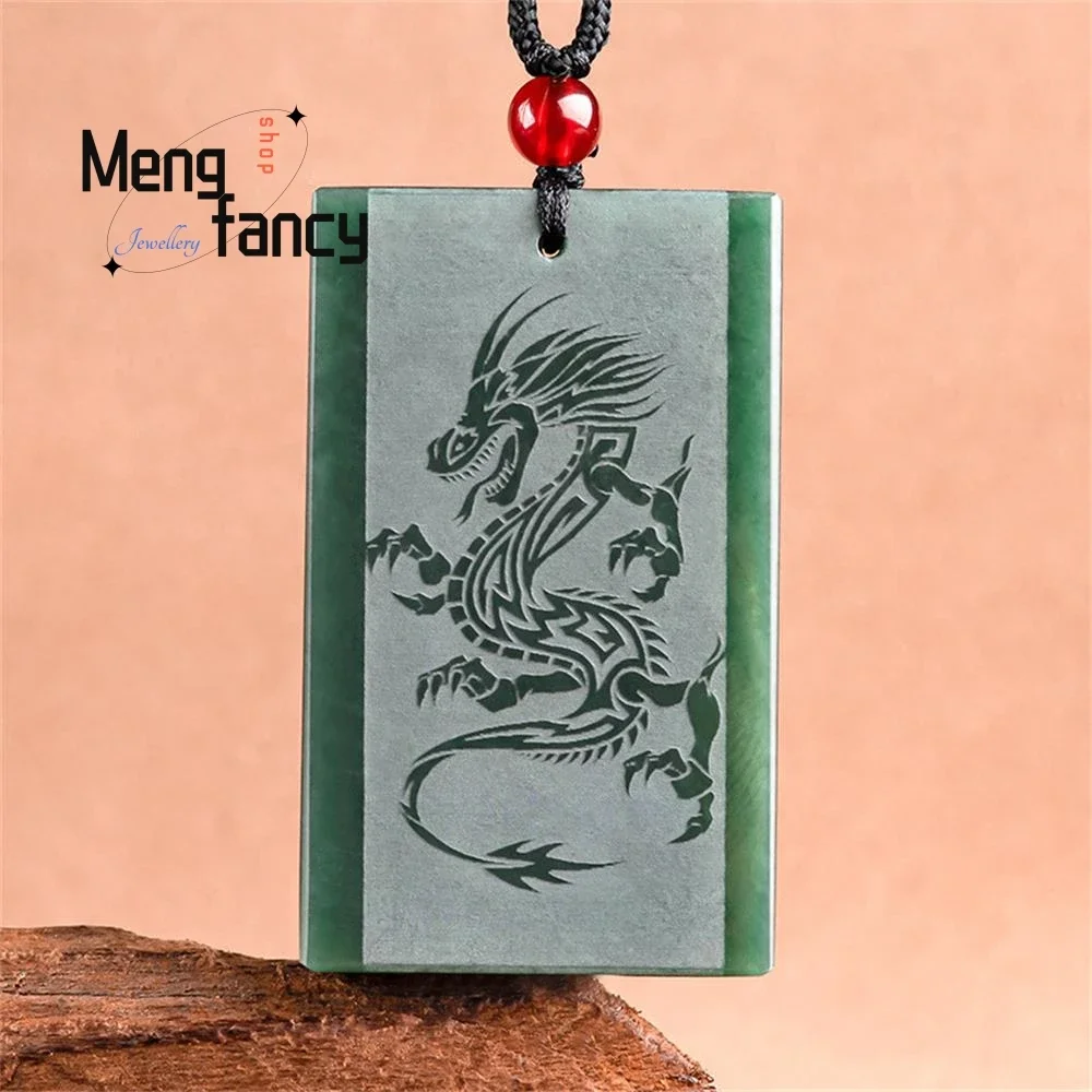 

Genuine Natural Hetian Ink Jade Zodiac Dragon Jade Pendant Personalized Retro Amulets Mascots Handicraft Fashion Luxury Jewelry