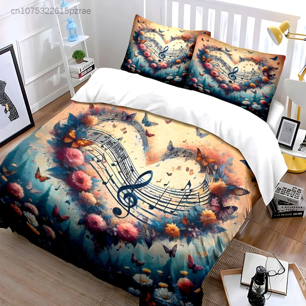 Floral Music Heart Decoration Set Multiple Sizes kid's And adults' Bedroom Exquisite 3PC Bedding set, Gift
