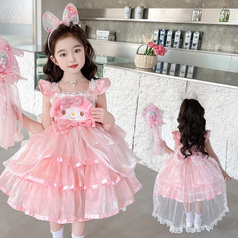 

My Melody Lolita Girl Dress Sanrios Child Summer Sling Skirt Birthday Dress Anime Student Child Clothing Girls Party Dresses