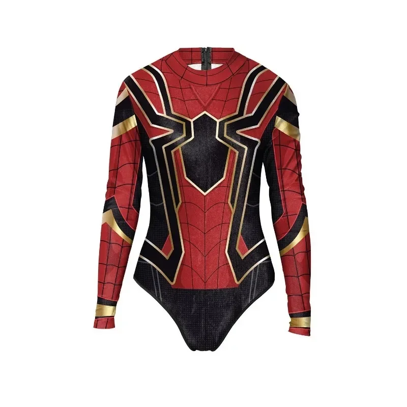 Disfraz de superhéroe para hombre y mujer, traje de baño de manga larga con estampado 3D de Spiderman, Iron Man, ideal para carnaval