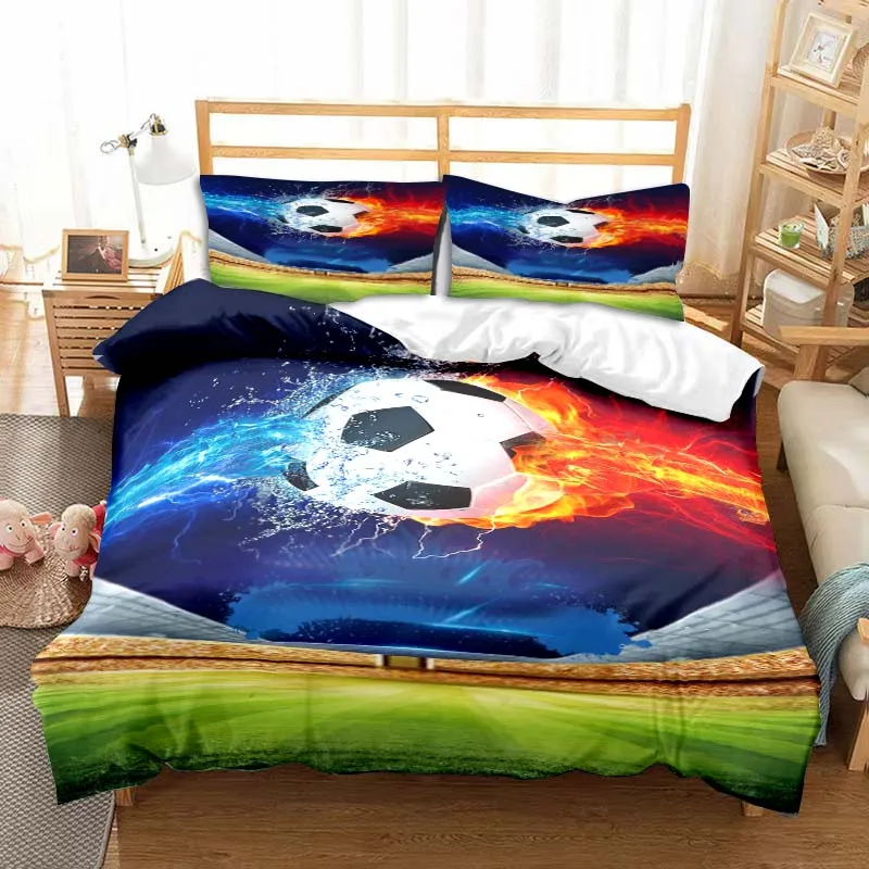 3D Soccer Football Bedding Set Soft Duvet Cover Adult Kid's Bedroom Single Double Bed Queen Size King Size Bedspread Kid Gift