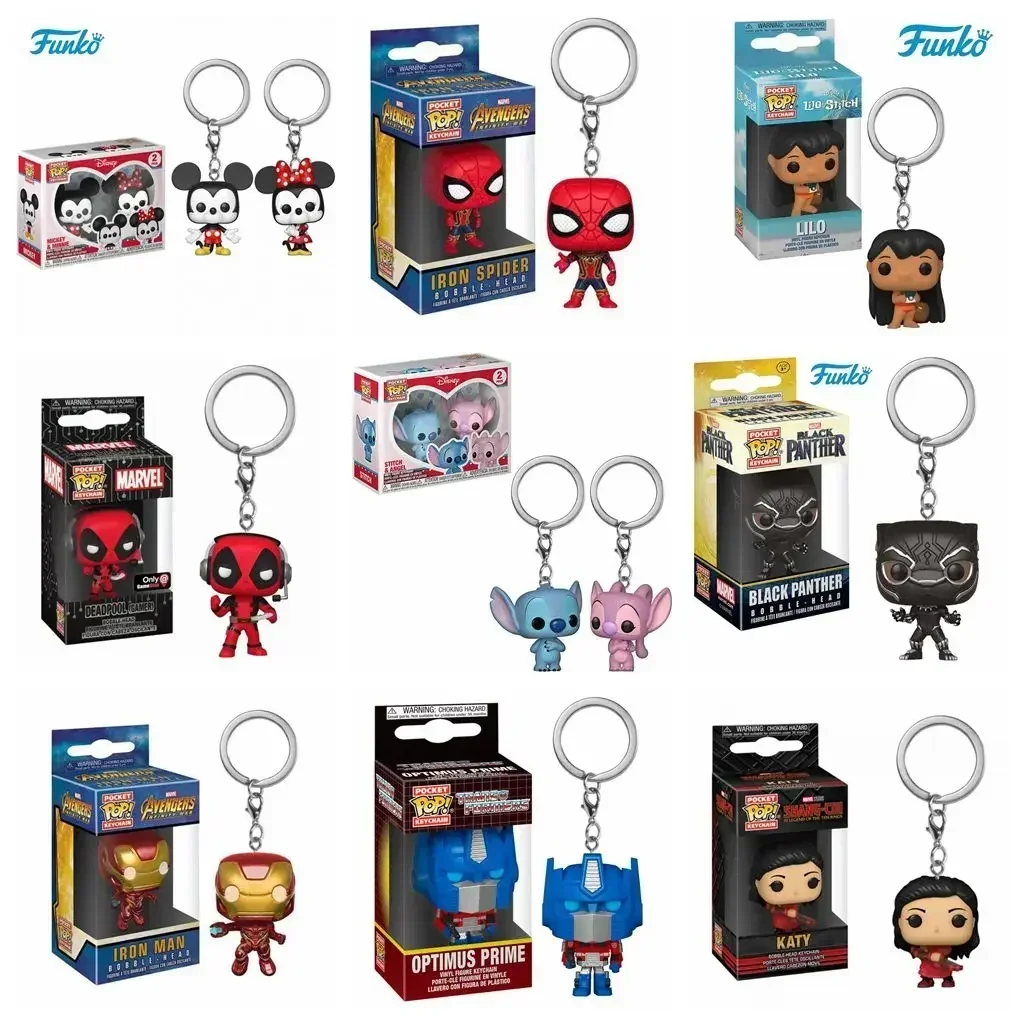 FUNKO Pop Keychain Toy Katy Black Panther Iron Man Spider Deadpool Gamer Lilo Stitch Mickey Minnie Chooper Optimus Prime Toy L07