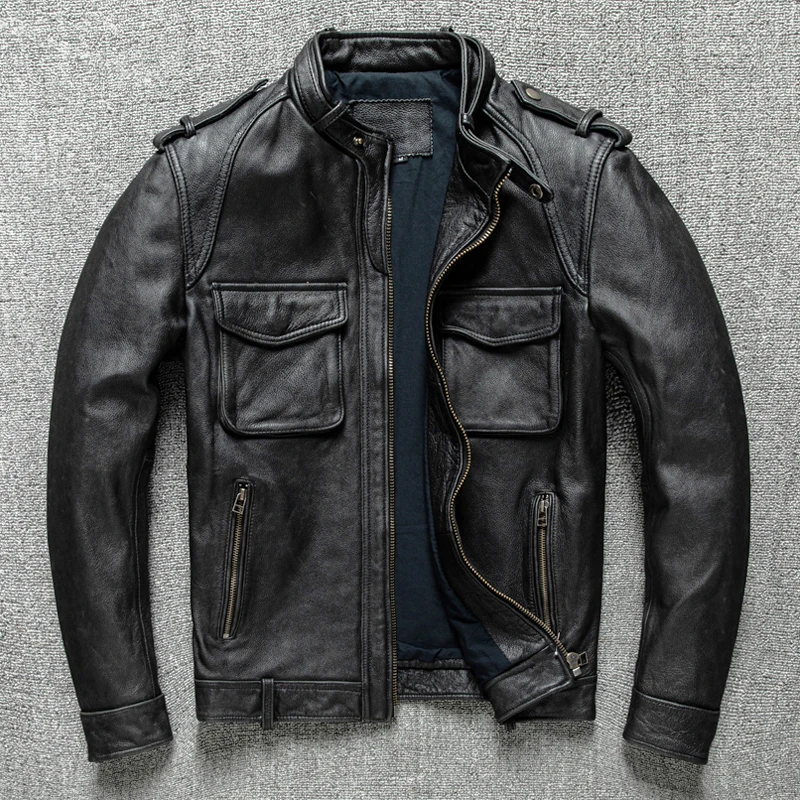 

Genuine Leather Man Jackets Vintage Top Layer Cowhide Coat for Men Fashion Men's Motocycle Jacket Autumn Winter Clothes