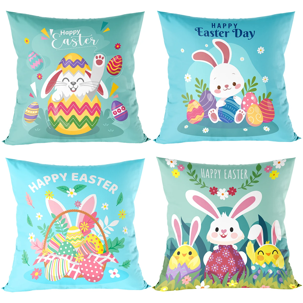 45x45CM Happy Easter Cushion Cover Cute Bunny Eggs Pillow Cover Easter Rabbit Pillowcase Home Decorative 2024 Throw Pillow Case