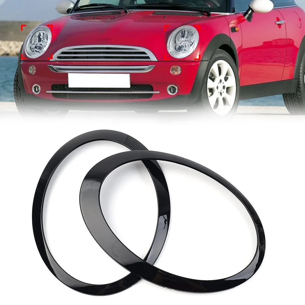 2Pcs Glossy Black Car Headlight Bezel Ring Trim Cover For BMW Mini Cooper R50 R53 2001-2006 For Cooper Cabrio R52 2004-2008