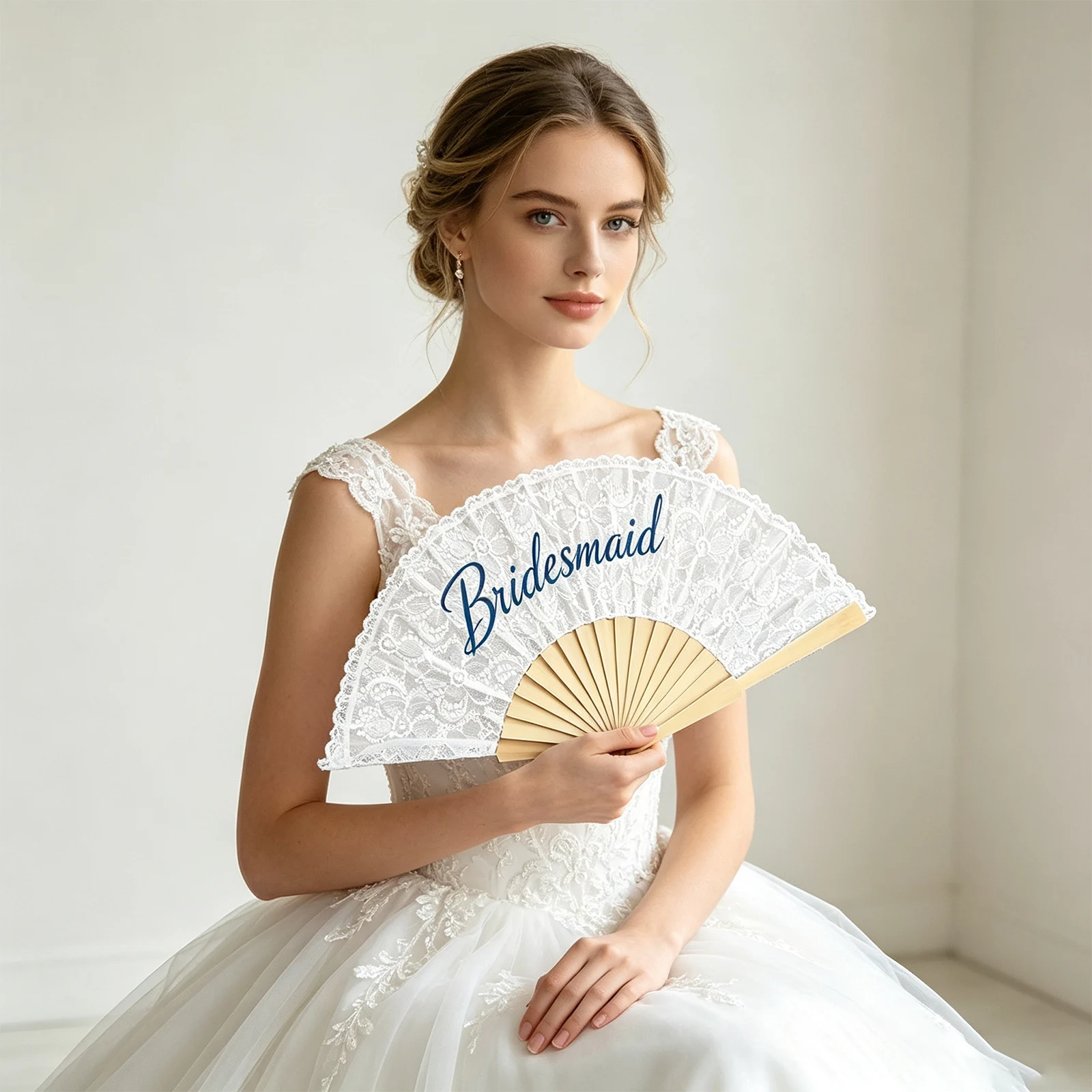 Lace Flowers Pattern Folding Handheld Fan Party Costume Accessories for Engagement Wedding Dancing Party