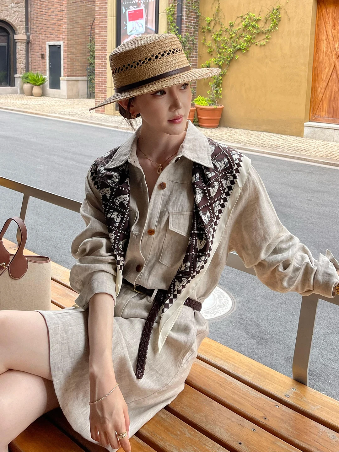 Elegant Linen Shirt Dress Women Early Autumn Retro Loose Simple Commute Slimming Cotton Linen Dress Casual Split Waistline