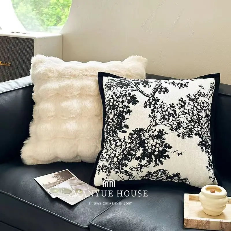 

Fluffy French Modern Cushion Cover for Sofa Living Room Black White Luxury Pillowcase