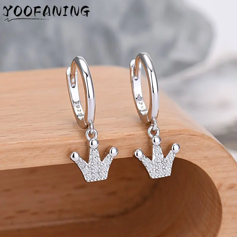 

925 Sterling Silver Needle Noble and Luxurious Crown Full of Zircon Earrings Pendant Women's Versatile Personality Ear Jewelry