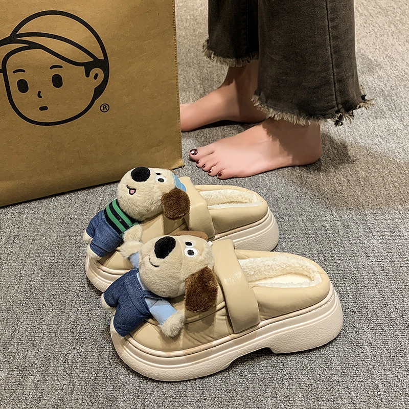 Thick Bottom Bun Head Cartoon Plus Velvet Warm Waterproof Table Fashion All Comfortable Non-slip Breathable Women's Slippers