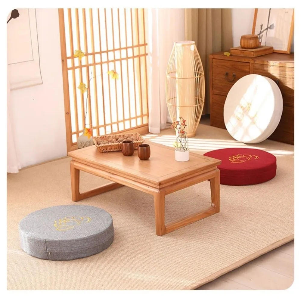 New Lotus Embroidered Yoga Meditation Cushion Washable Round Backrest Pillow Removable Cover Thickening Fill Linen Futon Cushion