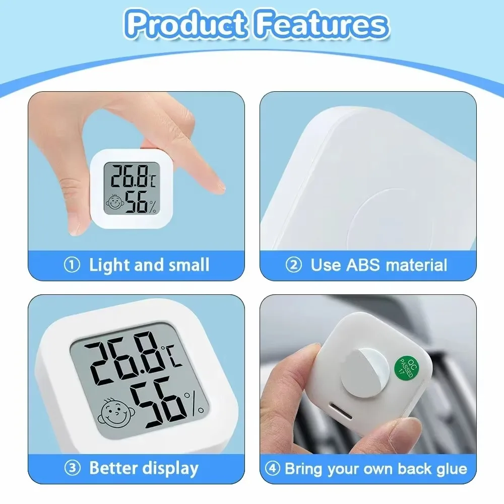 1Small LCD Digital Thermometer Inside Outside Weather Sensor Smile Home Office Humidity Meter, Children, Elderly Thermometer