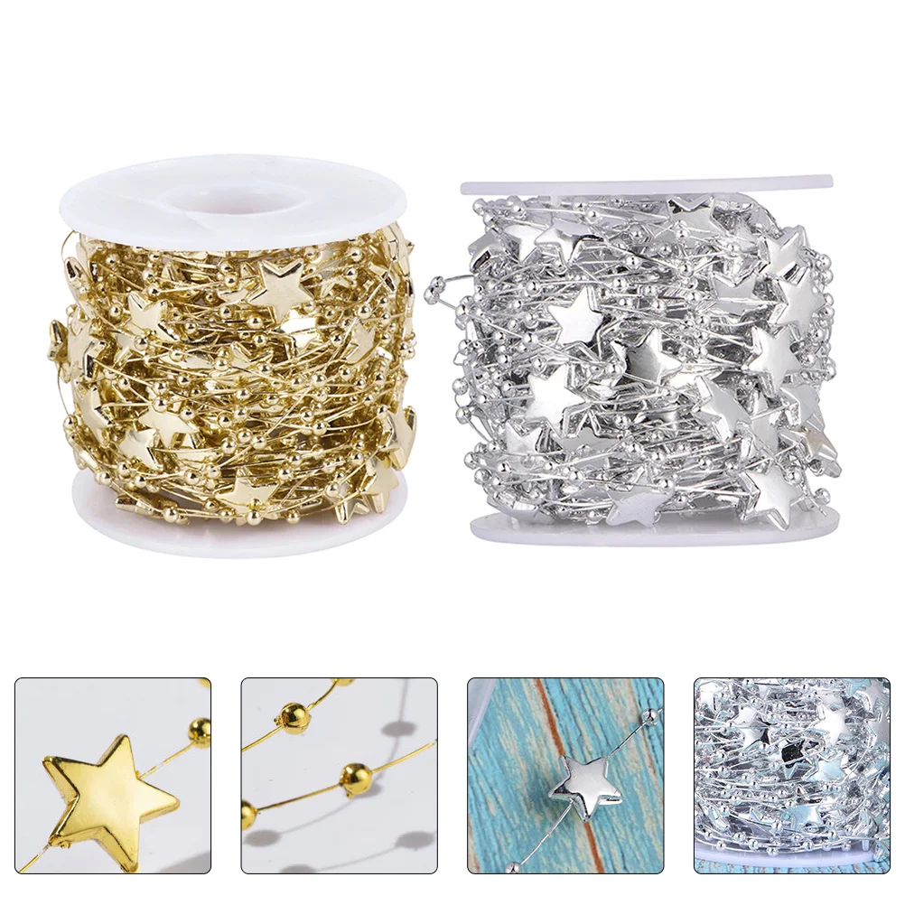 

2 Rolls Wujiaoxing Lianxian Plastic Beads Chain DIY Bead Pendant Decorative Beads Chain Hanging Xmas Tree Window Decor