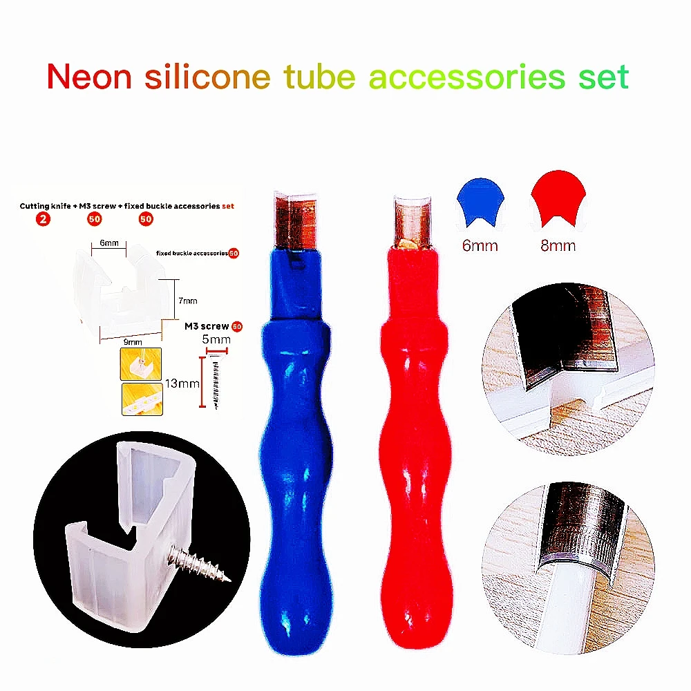 Neon Soft Silicone Tube Accessories Set Split Knife Steel Right Angle Bend Fixer Screw for 6/8/12mm