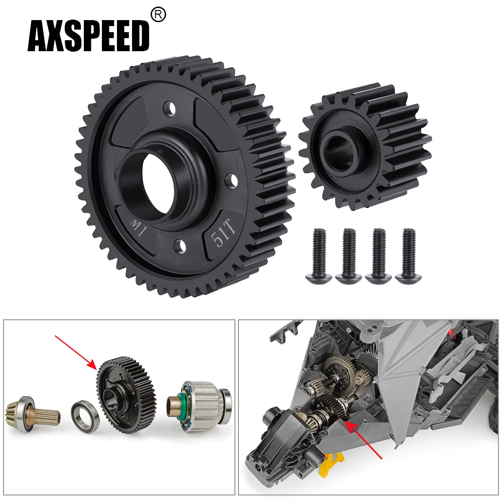 AXSPEED Metal M1 51T+20T Differential Gear for X-Maxx 1/5 RC Monster Truck Model Upgrade Parts