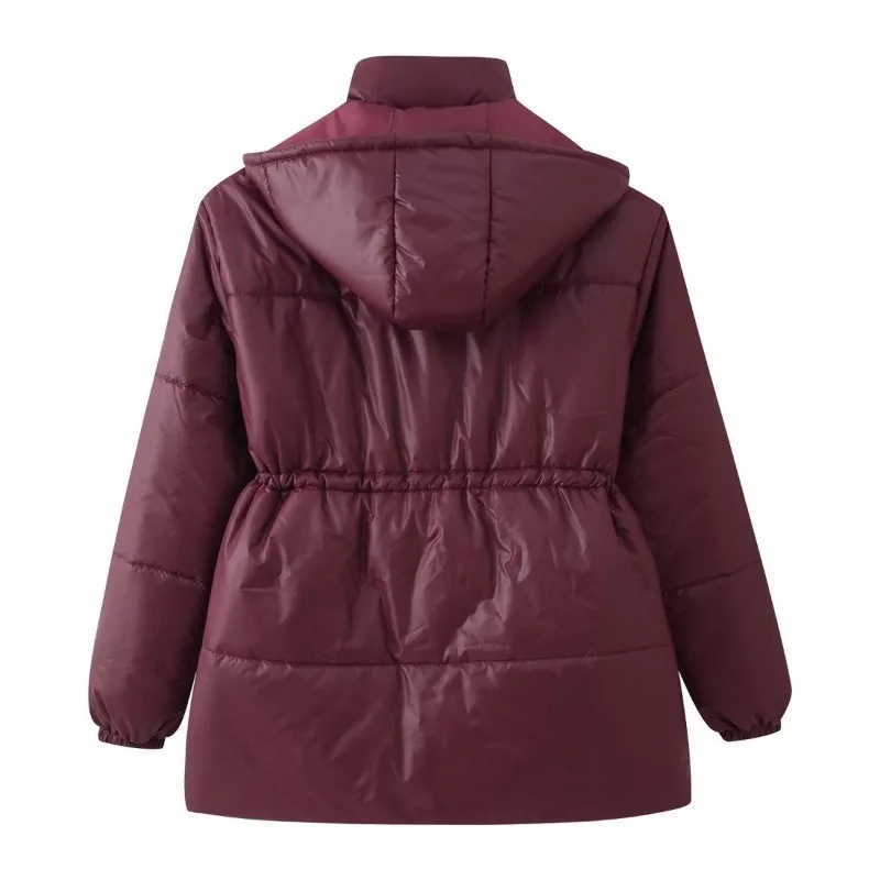 Autumn Women's Coat Is A Versatile Fashionable Four-color Hooded Waist-cinching Zipper Decorated Loose Warm Cotton-padded Jacket